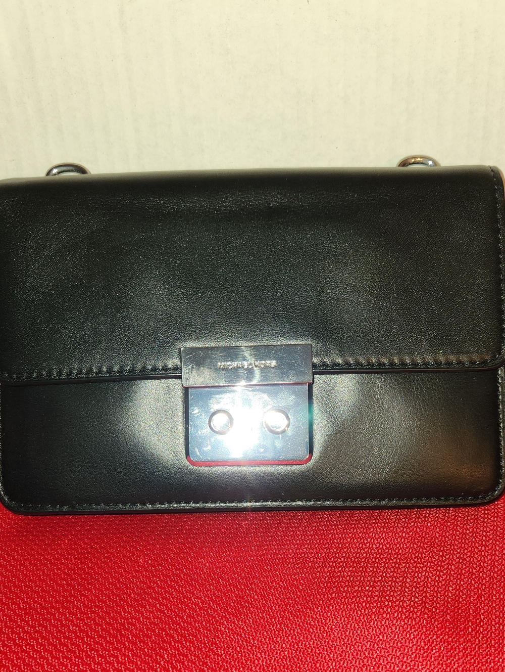 Michael Kors Black Leather Mini Crossbody with Silver Hardware